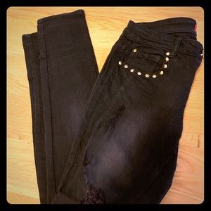 Forever21 gold stud black torn ankle jeans size 25
